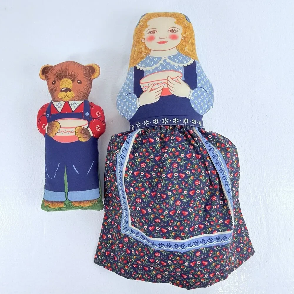 Vintage Handmade Fabric Topsy Turvy Dolls Goldilocks & The 3 Bears Reversible